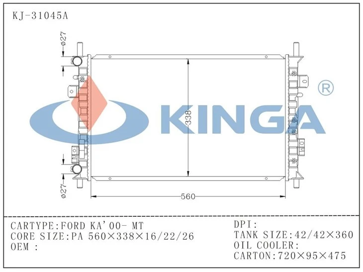 Kinga High Quality Car Radiator For FORD KA'00-MT